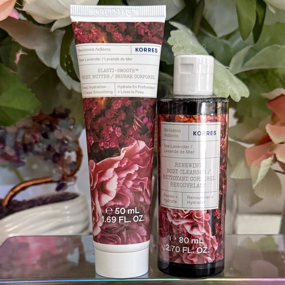 🆕🪷 KORRES “SEA LAVENDER” TRAVEL SIZE BODY CARE SET. BRAND NEW FACTORY SEALED.